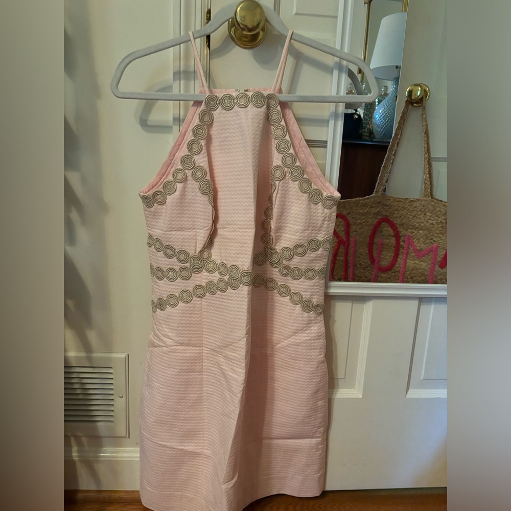 Lilly Pulitzer pink and gold mini dress